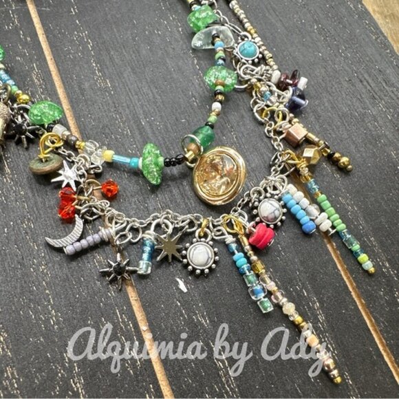 AVENTURINE LAYERED CHARMS NECKLACE - Picture 1 of 4